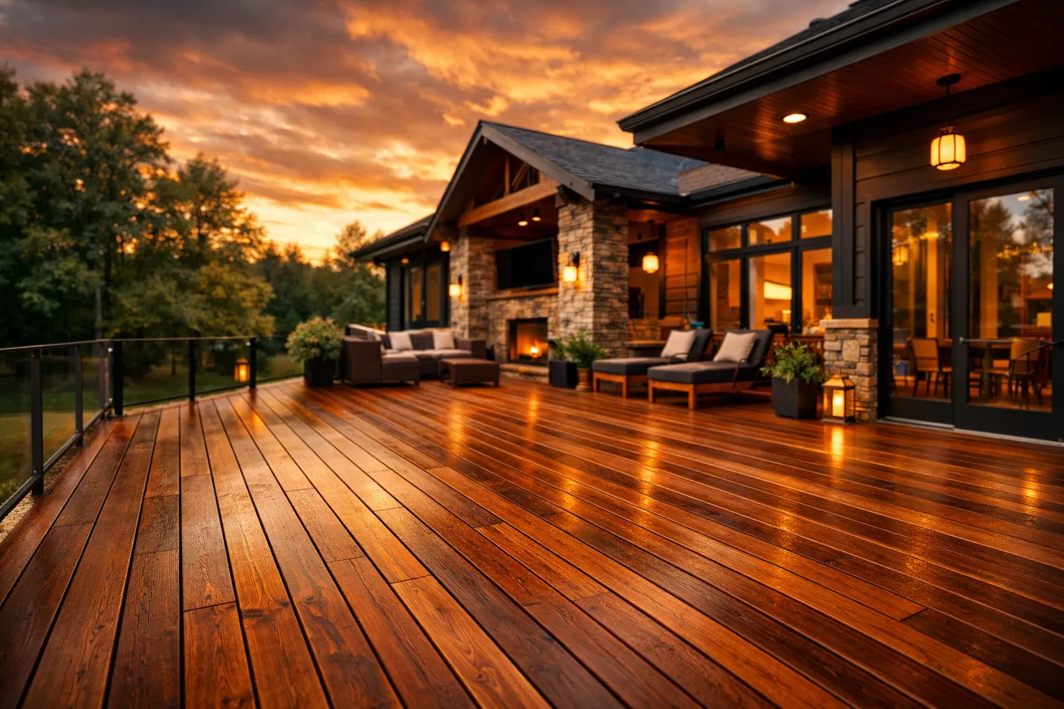Premium cedar deck at golden hour