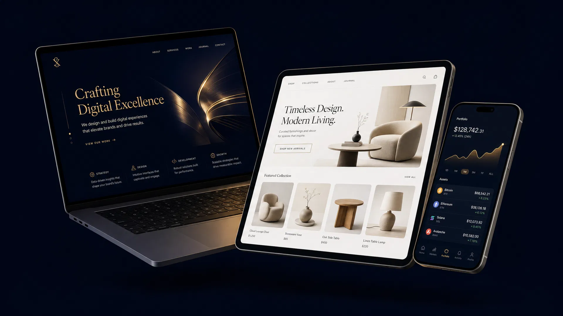 Premium web and app designs on multiple devices