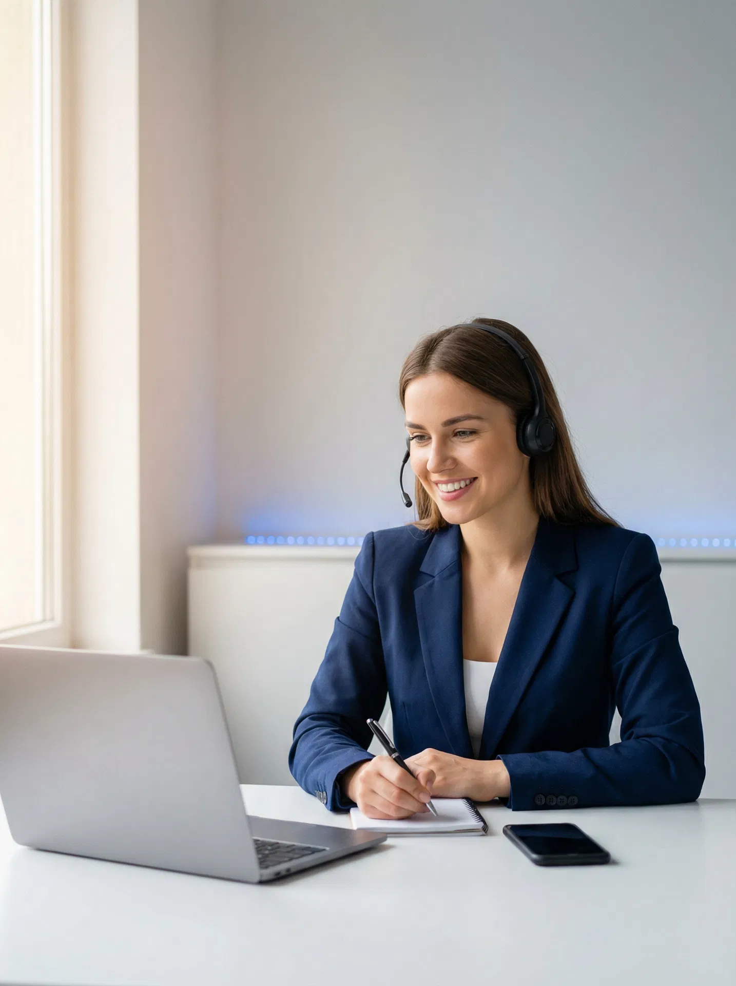 Secretaria virtual profesional atendiendo llamadas