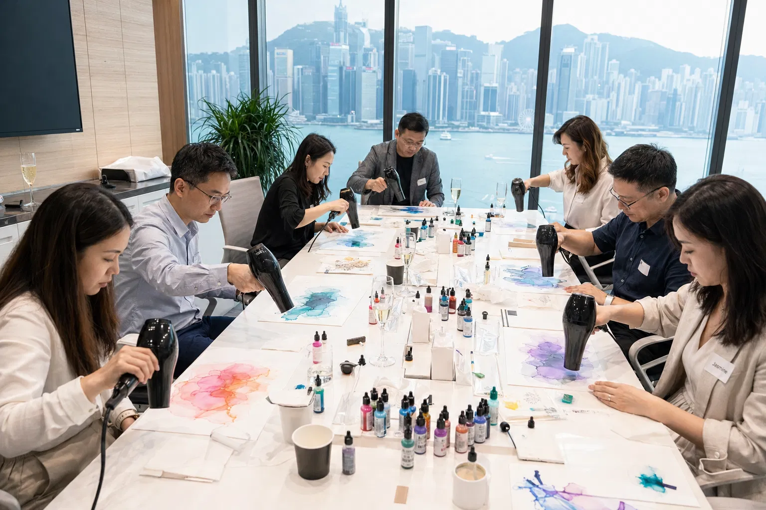 藝術工作坊 學員完成作品｜結合 沙畫工作坊 與 水拓畫工作坊 主題