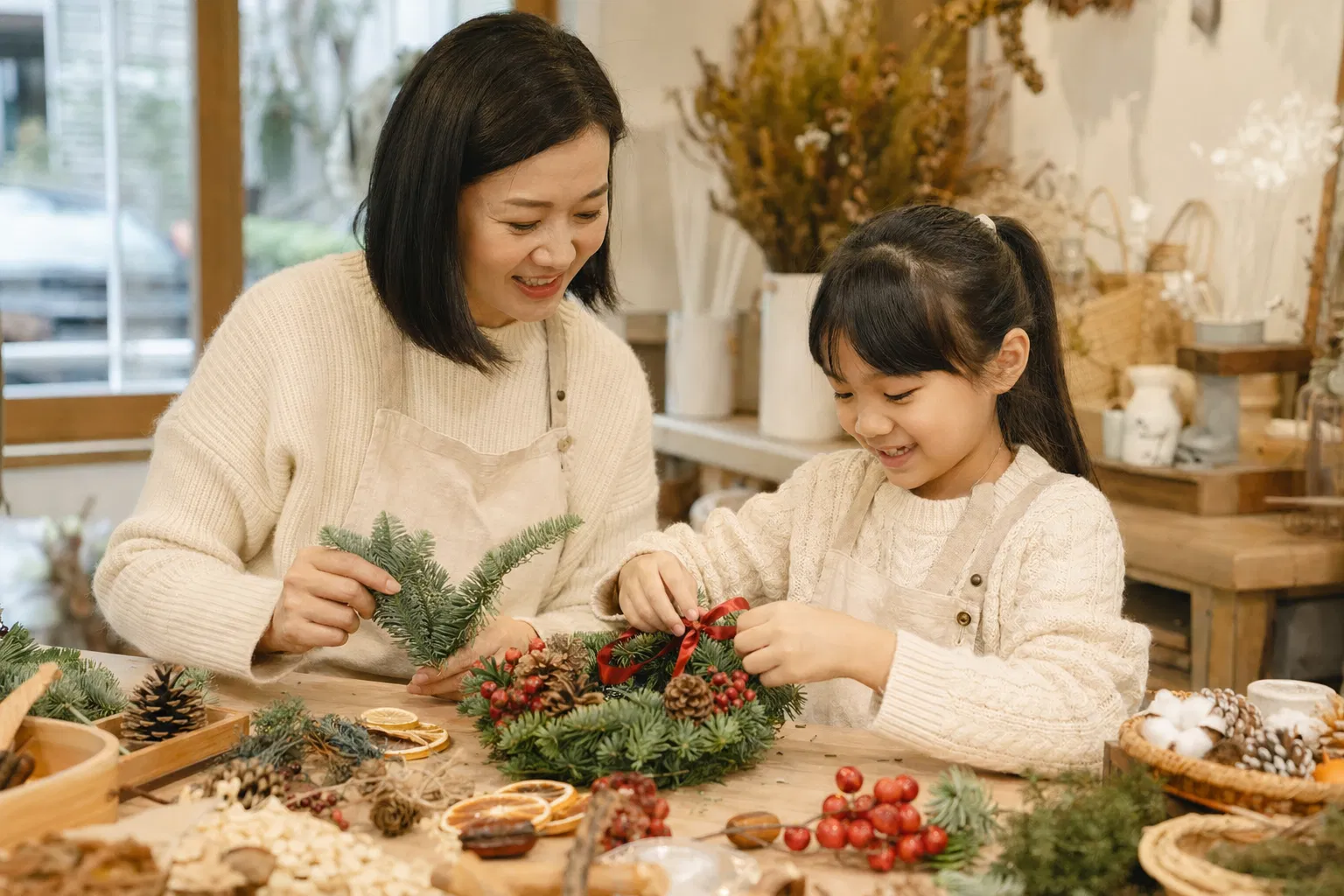 聖誕花環工作坊 學員完成作品|結合 聖誕花環班 與 新年插花 主題