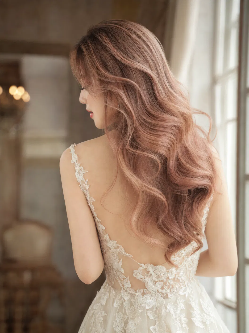 After — 玫瑰金 Balayage，柔美浪漫適合白紗