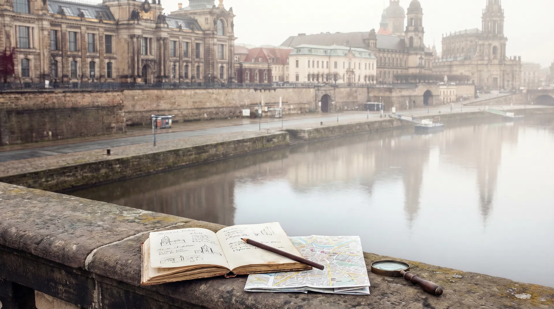 Helle Dresdner Uferansicht als atmosphärisches Motiv