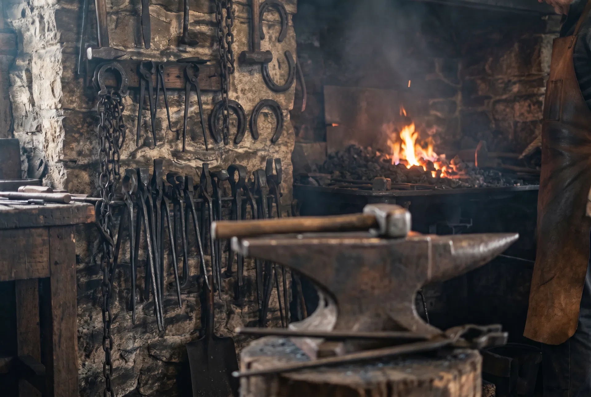 Traditional blacksmith forge workshop