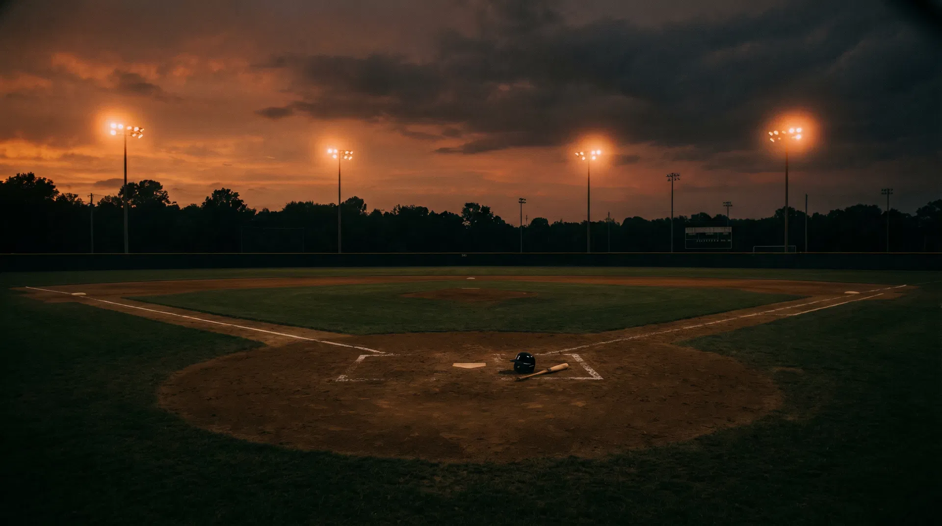 Baseball diamond at dusk