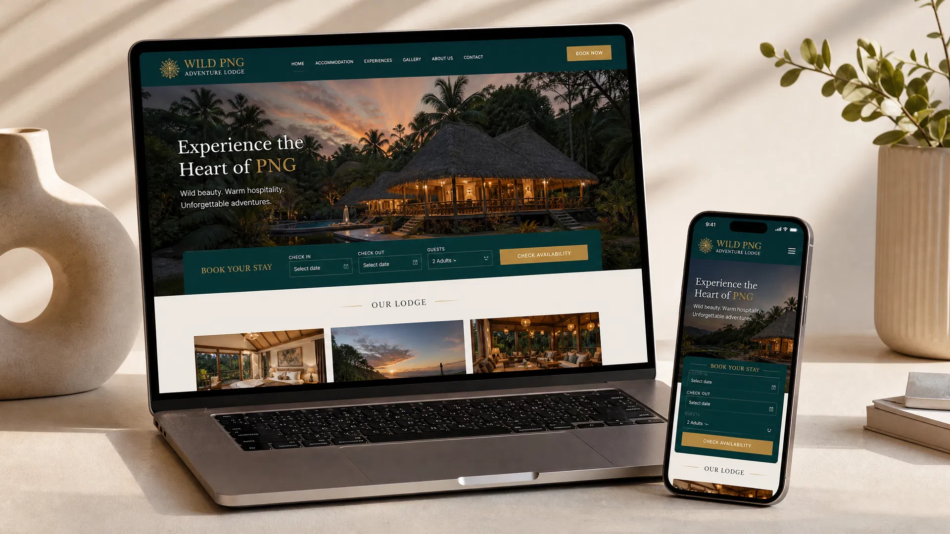 Website mockup on laptop and phone