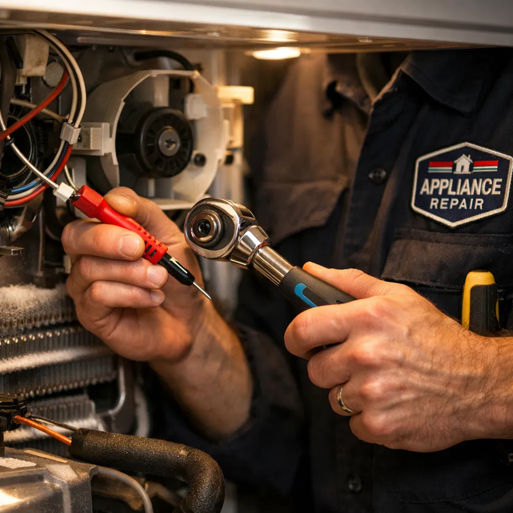 Appliance repair technician at work