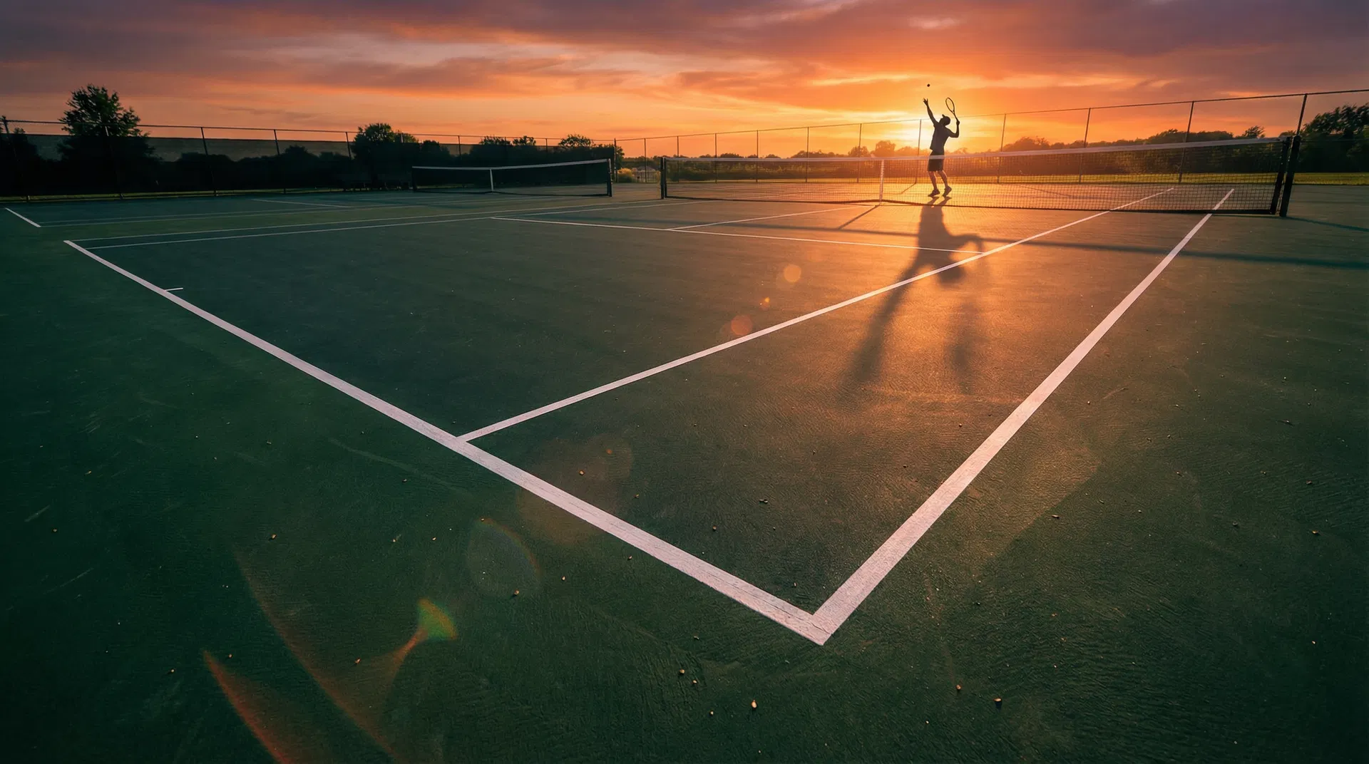 Tennis court at sunset