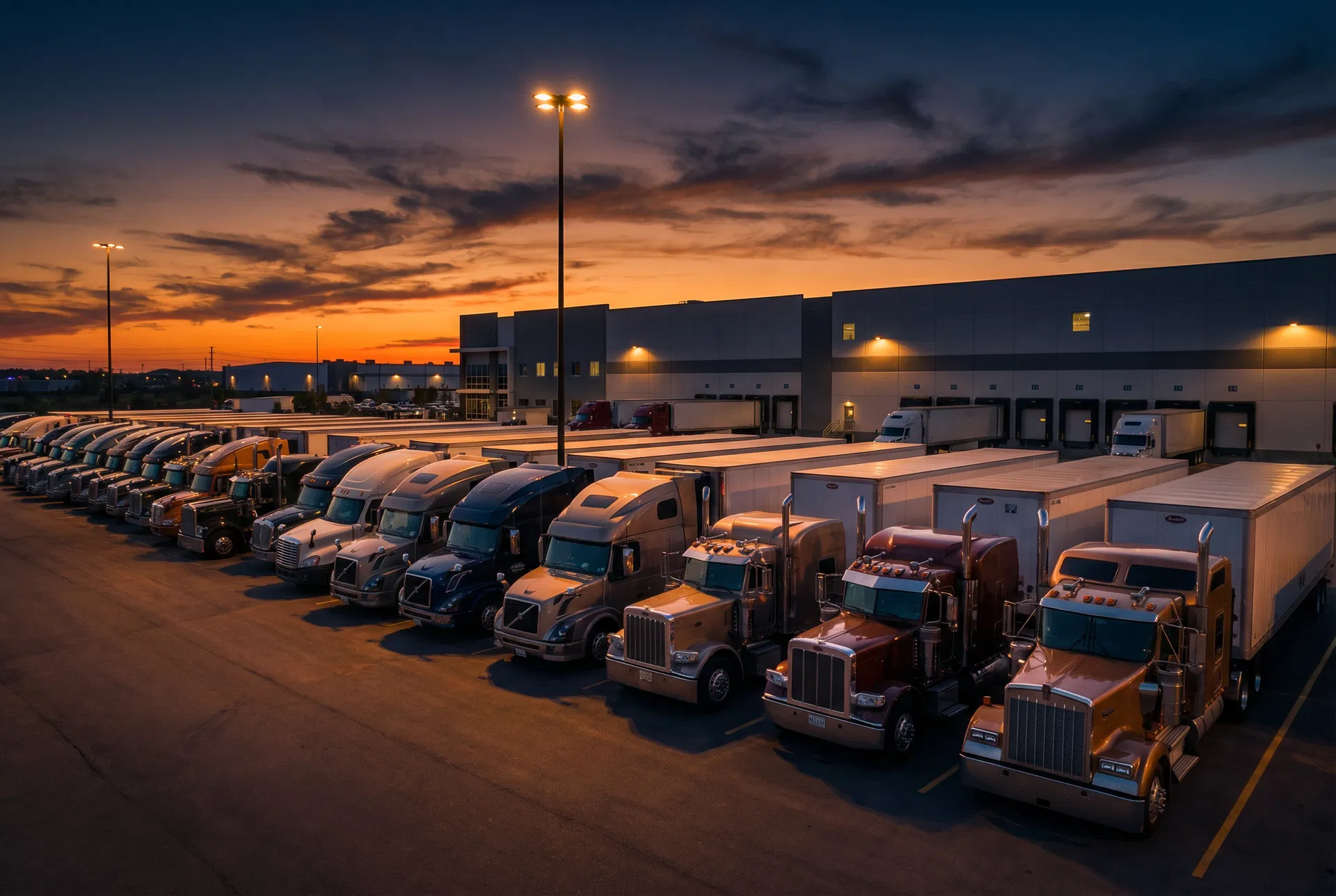 Trucking fleet at dusk