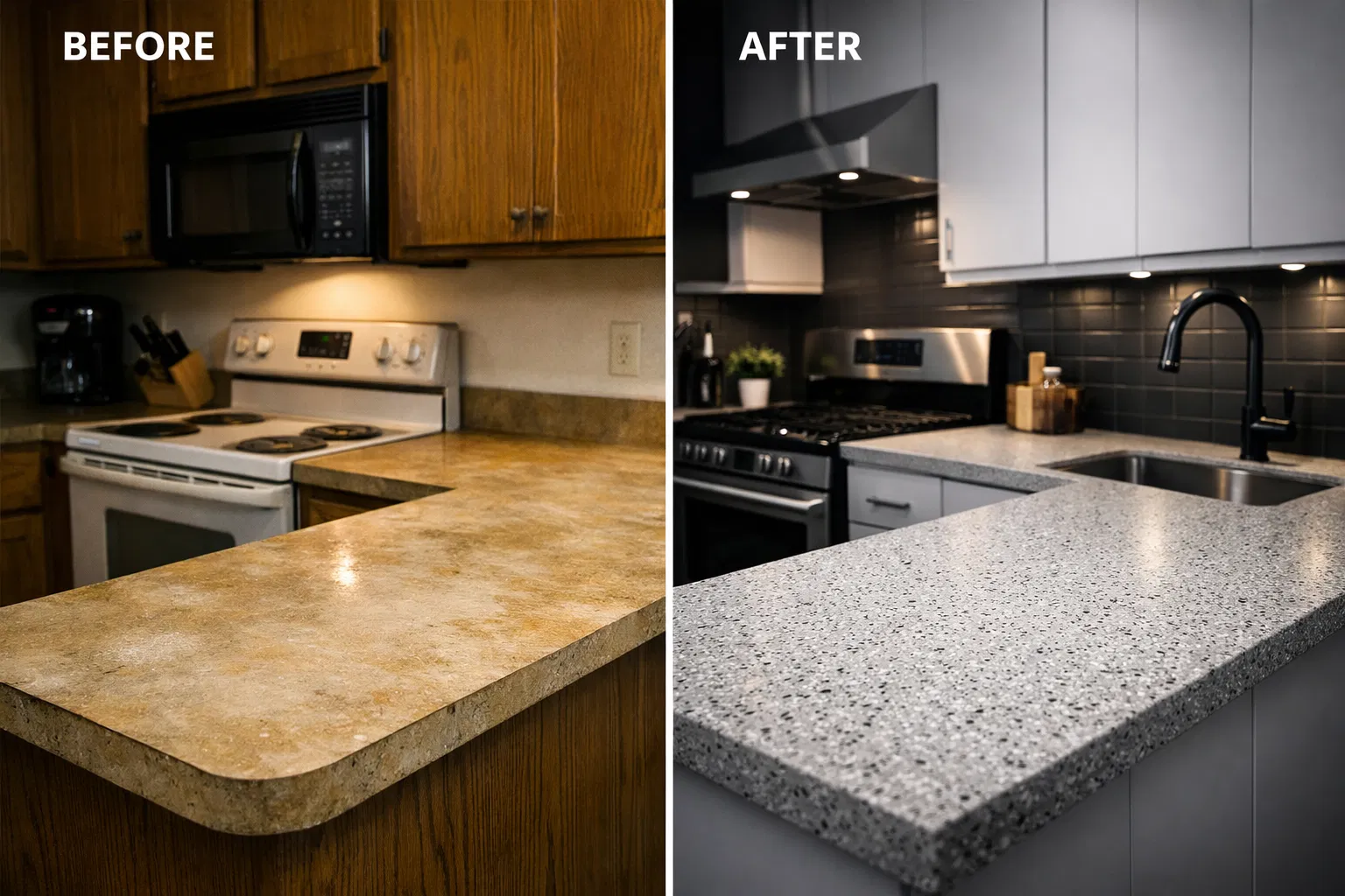 Kitchen before and after resurfacing