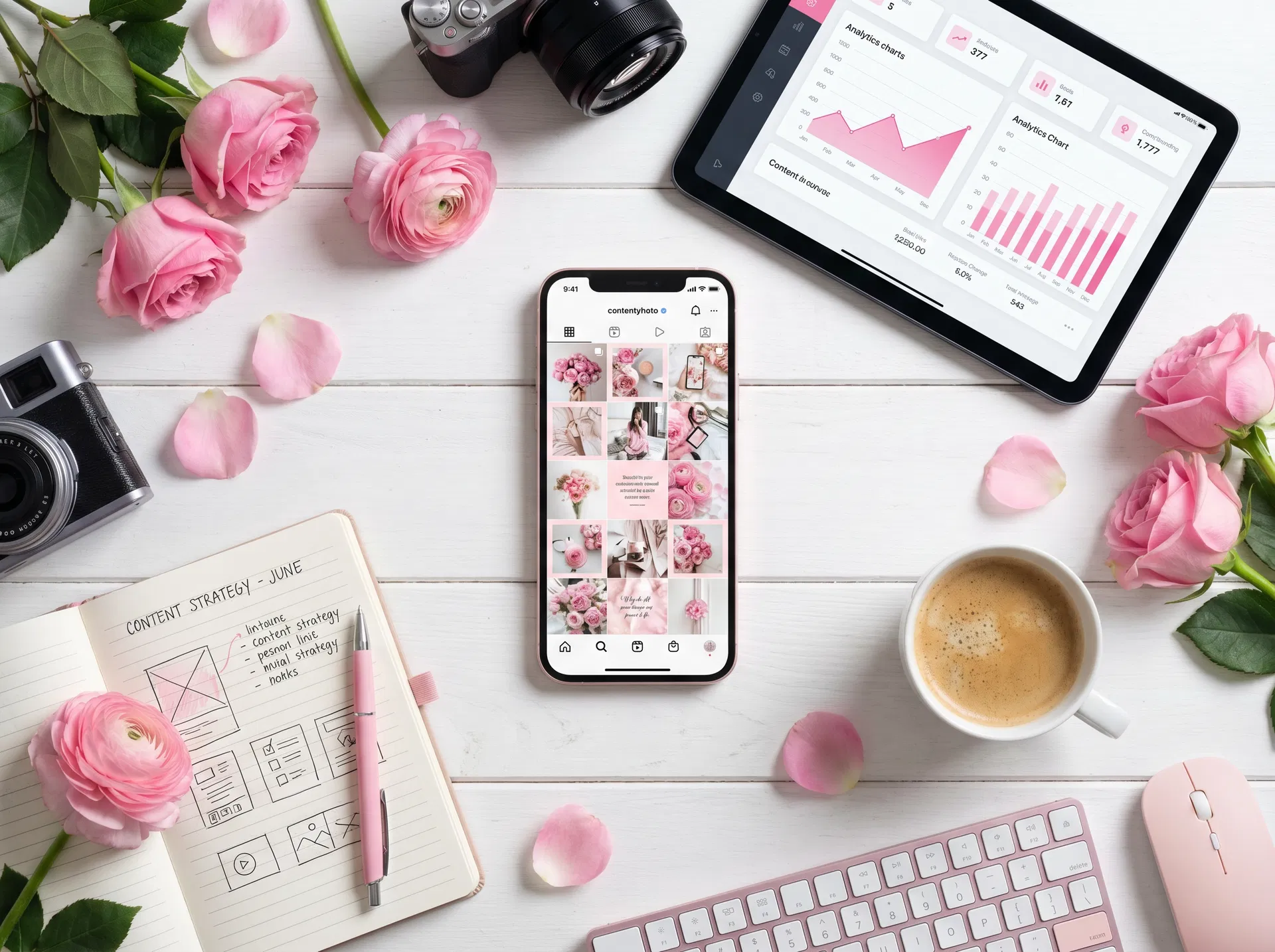 Content creation with pink flowers