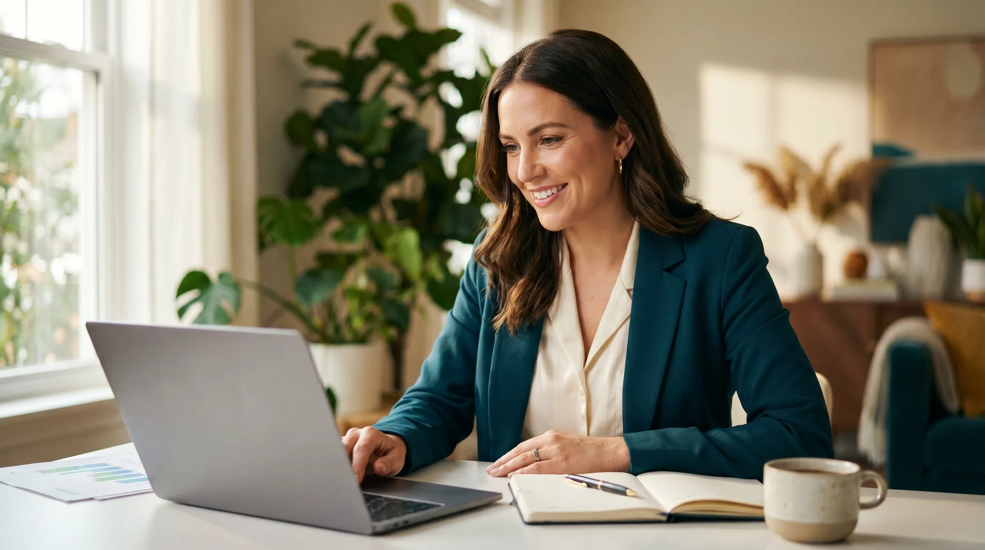 Woman confidently managing her finances