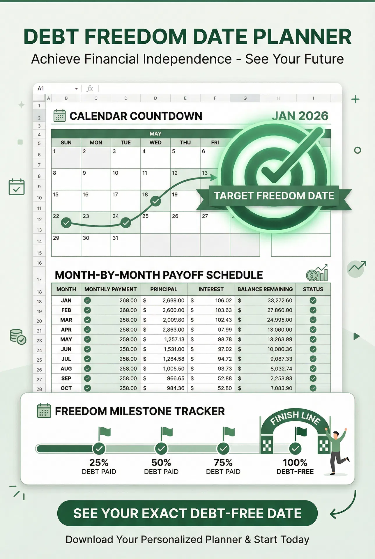 Debt Freedom Date Planner spreadsheet preview