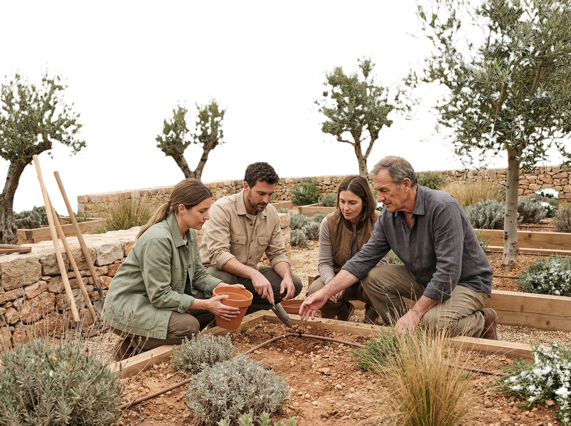 Participants engaged in guided land stewardship practice