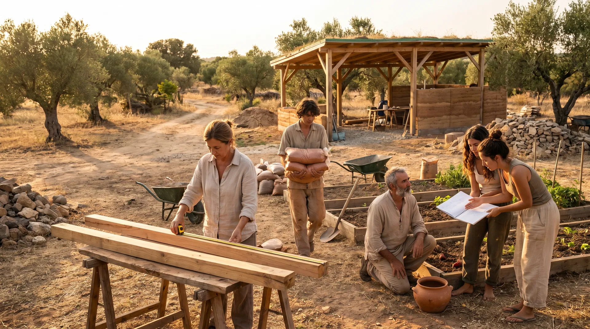 PurposeFlow pilot members building on the land in Portugal