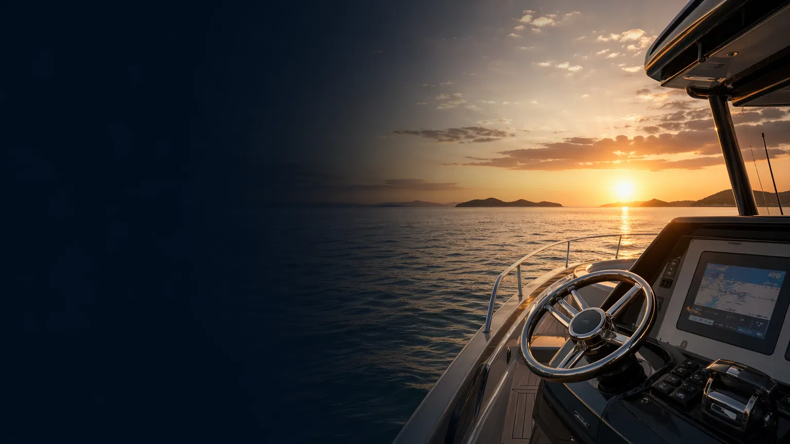 Luxury boat at sunset with calm ocean
