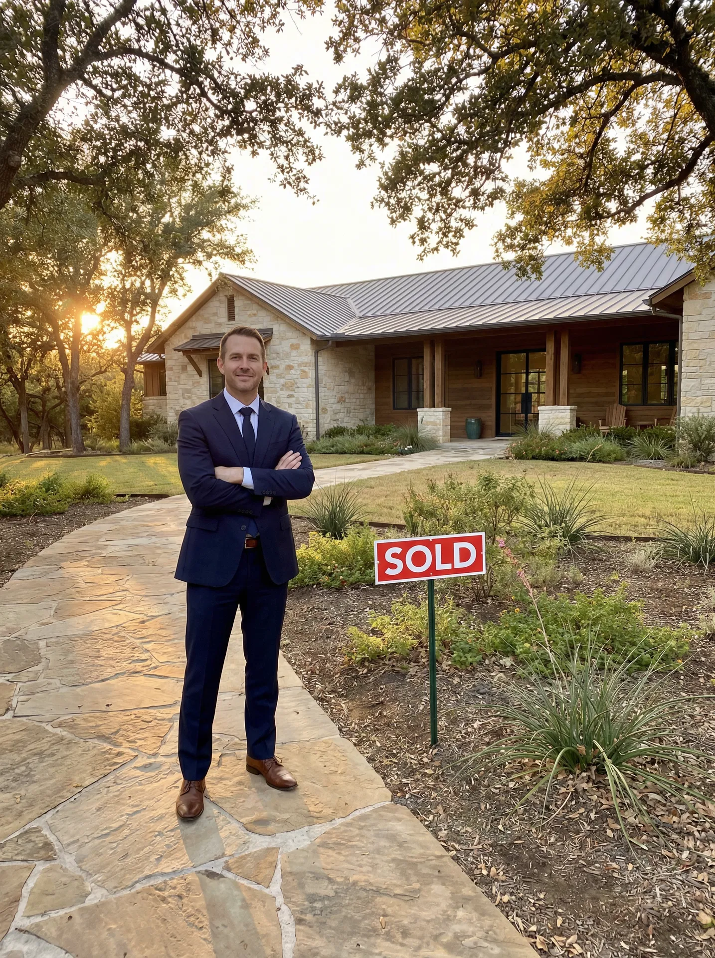 Texas real estate agent with SOLD sign