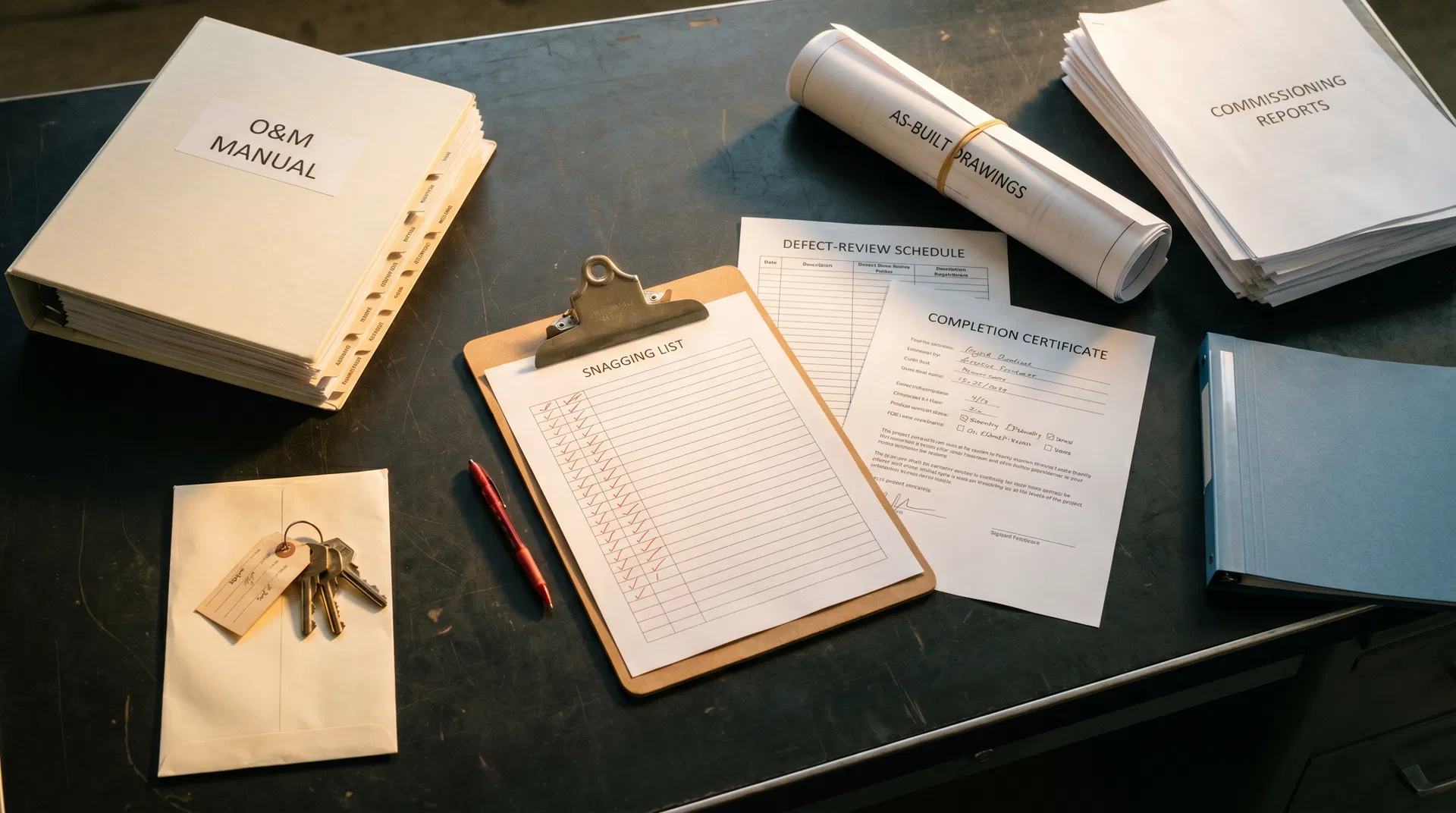 O&M manual, snagging list and completion record