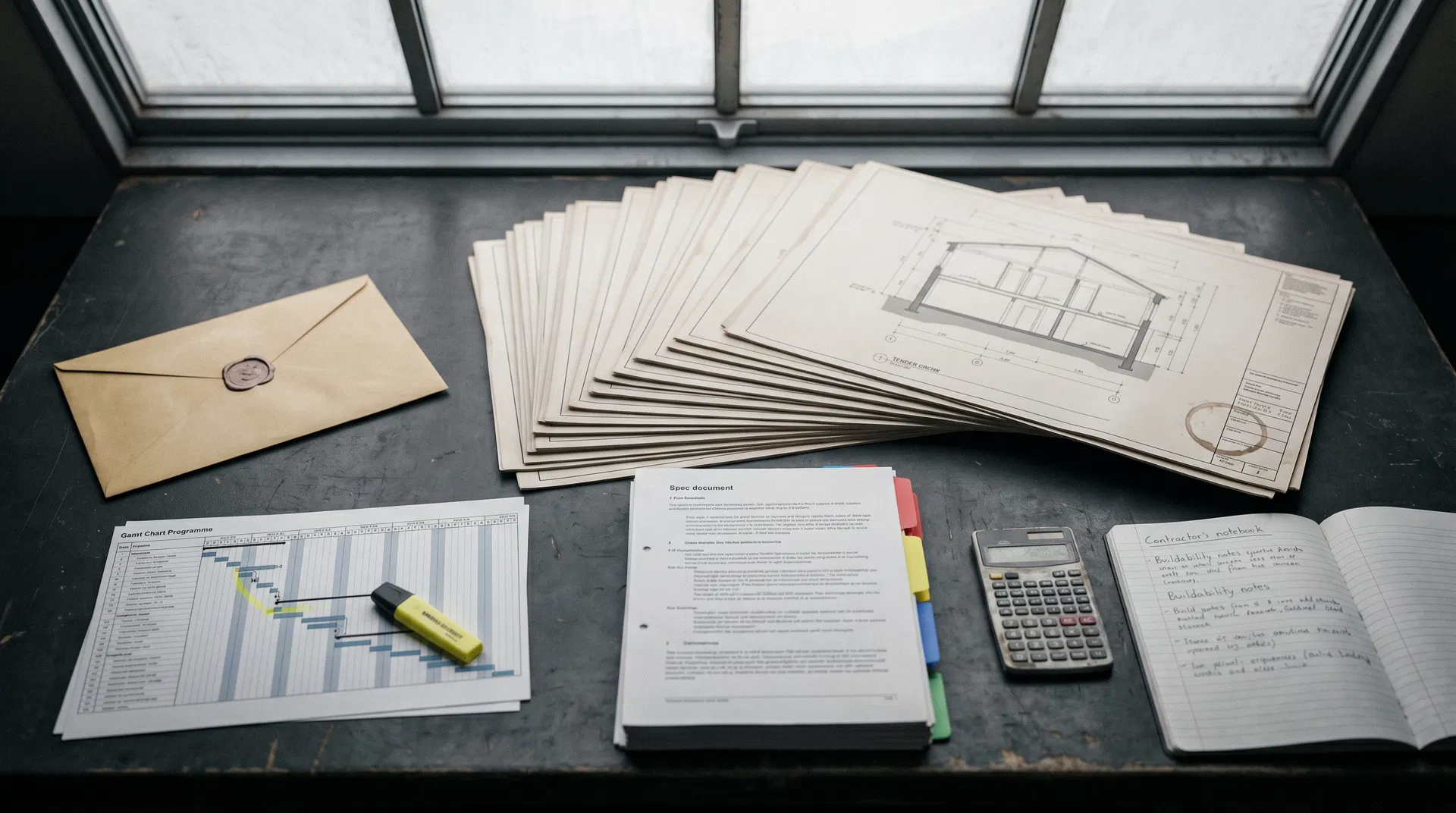 Tender desk, drawing pack and programme review