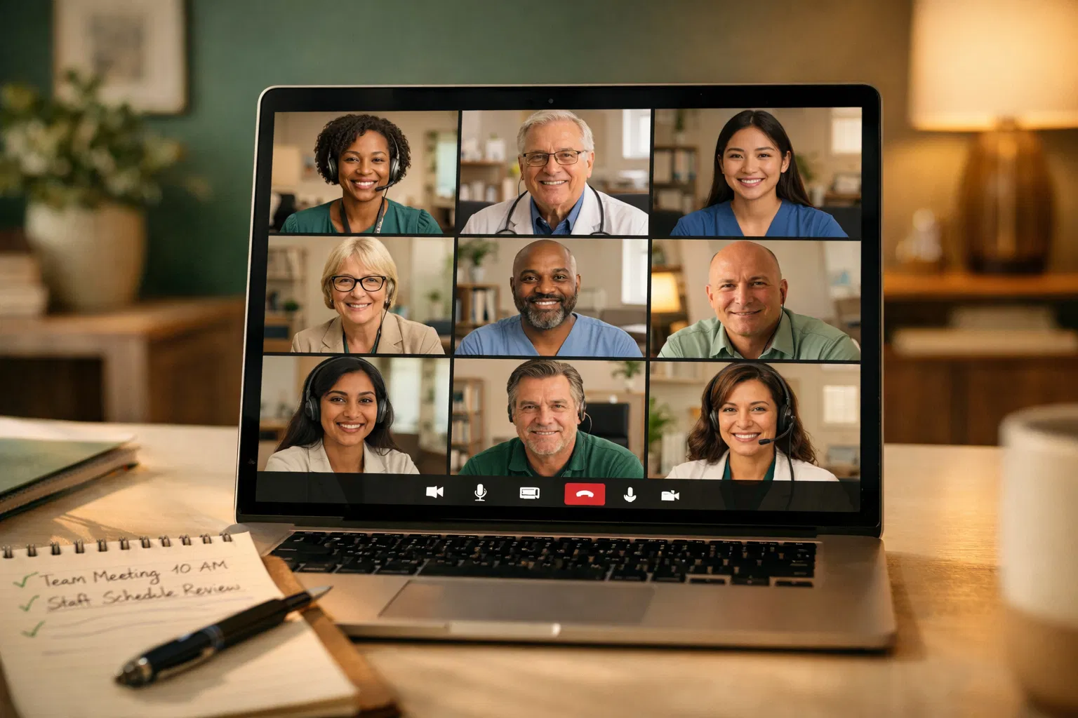 FlowCo remote team on a video call managing home care operations