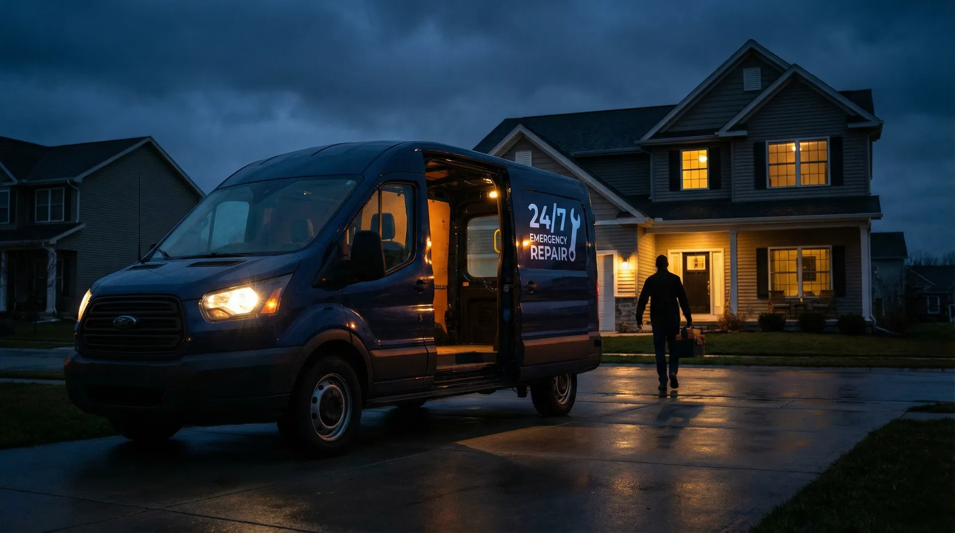 Emergency plumbing service at night