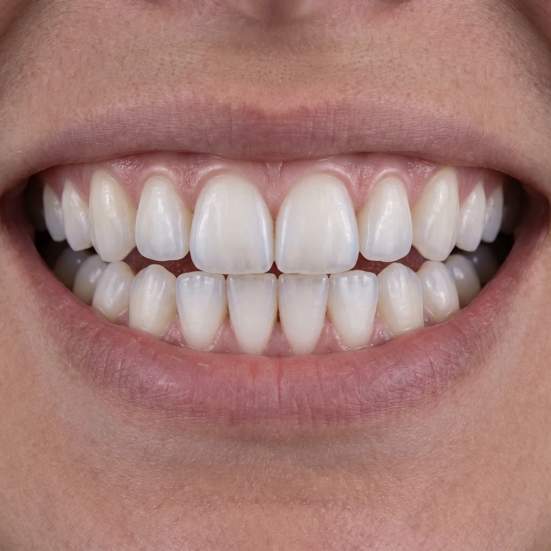 Dentes brancos e brilhantes após clareamento dental a laser em Peruíbe-SP