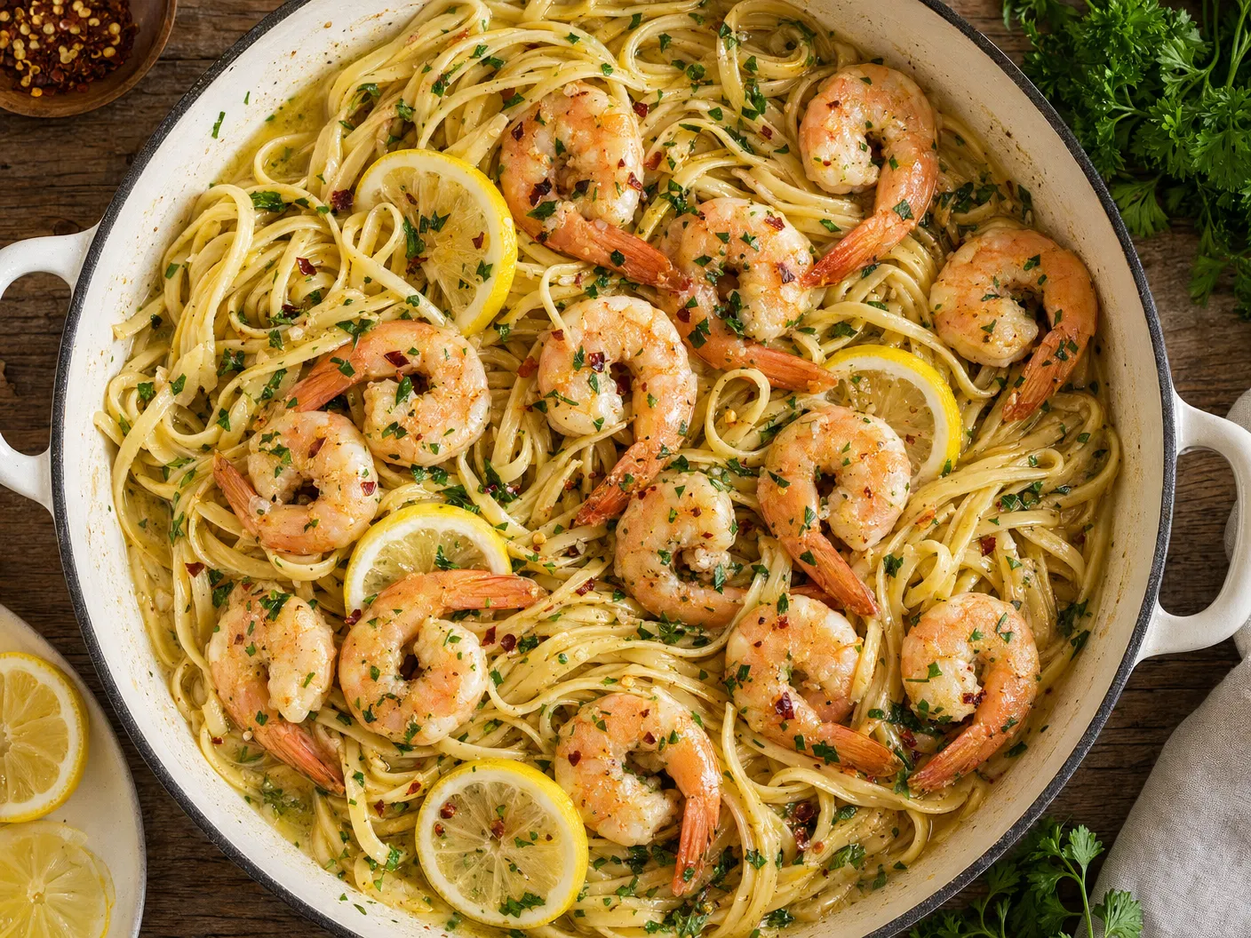 Lemon Garlic Shrimp Linguine