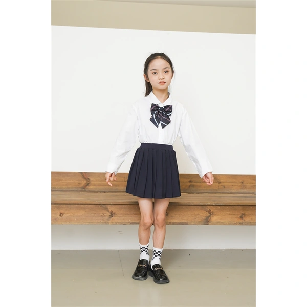 bd-mo-164定做兩件套運動風兒童校服設計襯衫校服雙層防眩校服裙子真人試穿模特示範|制服展示圖