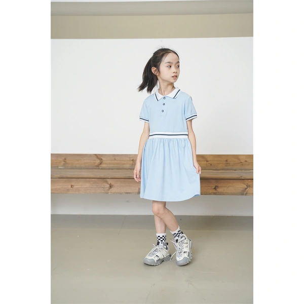 bd-mo-159定做純棉英倫風連身裙設計馬球連身裙校服設計公司真人試穿模特示範|制服展示圖