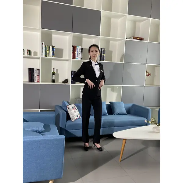 bd-mo-089 訂西服套裝,接待制服,設計領口有中國式結的襯衫,舒適,抗皺,時尚,透氣,實時試穿,模特示範|制服展示圖