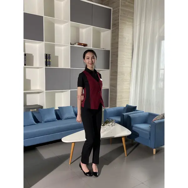 bd-mo-095 訂做餐廳前台製服套裝,設計假兩套前台製服,纖薄舒適的前台製服工廠|制服展示圖