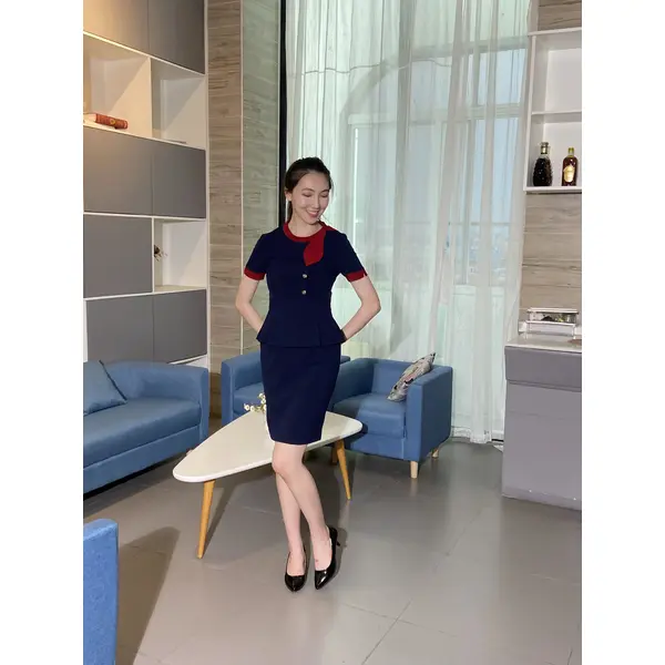 bd-mo-103 在線訂購接待制服,模型展示,設計拼接和對比,柔軟抗皺,接待制服製造商|制服展示圖