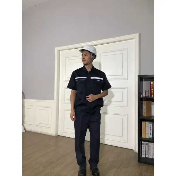 bd-mo-055 定製酒店維修制服模型展示熒光條紋胸前翻領拉鍊制服酒店維修制服店|制服展示圖