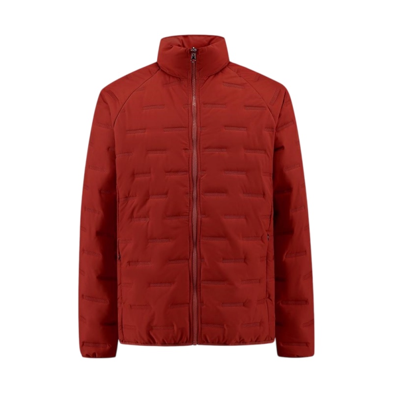 磚紅色簡約無縫立領防風羽絨服外觀