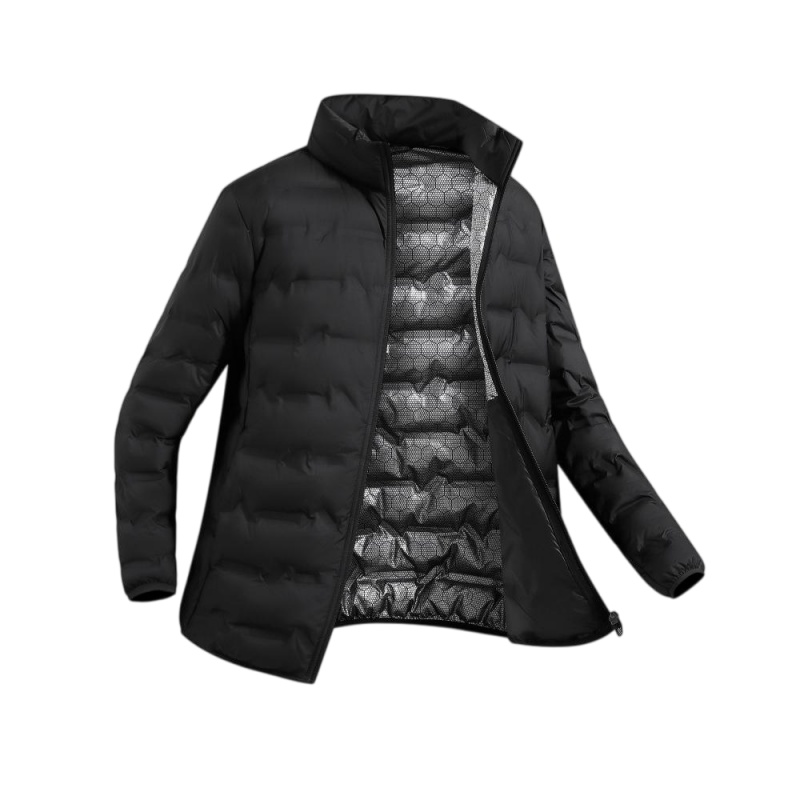黑色蓄熱內膽立領羽絨服正面展開圖