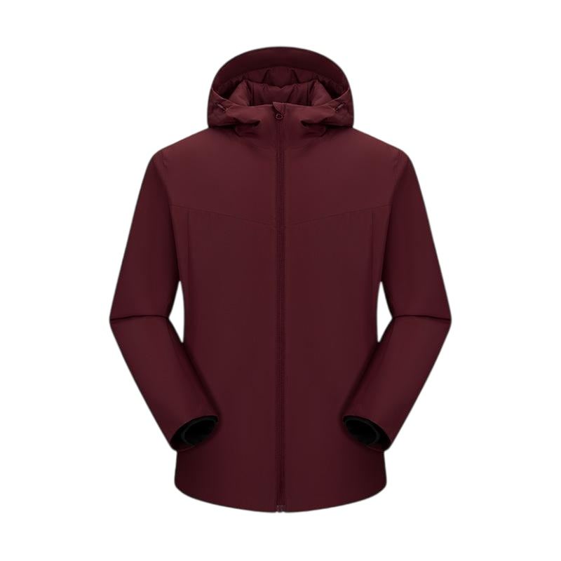 酒紅色防風保暖連帽羽絨服訂造產品展示