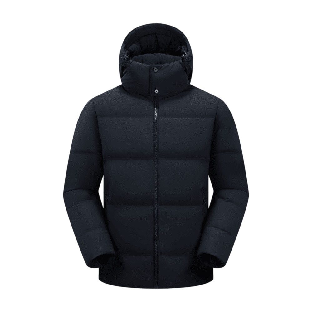 純黑色防風連帽羽絨服訂造款式展示