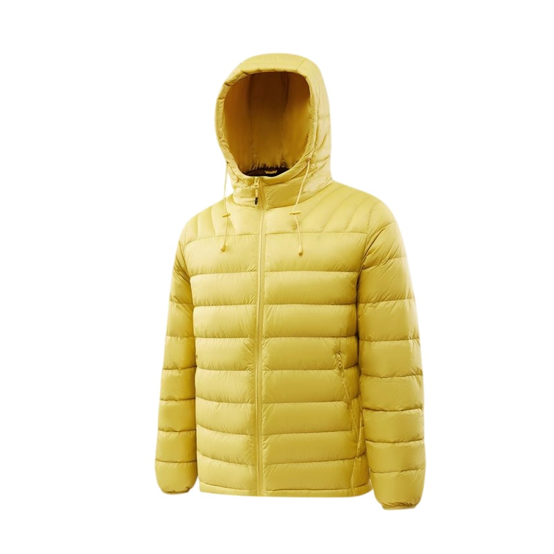 鮮黃色輕量連帽羽絨服產品展示圖