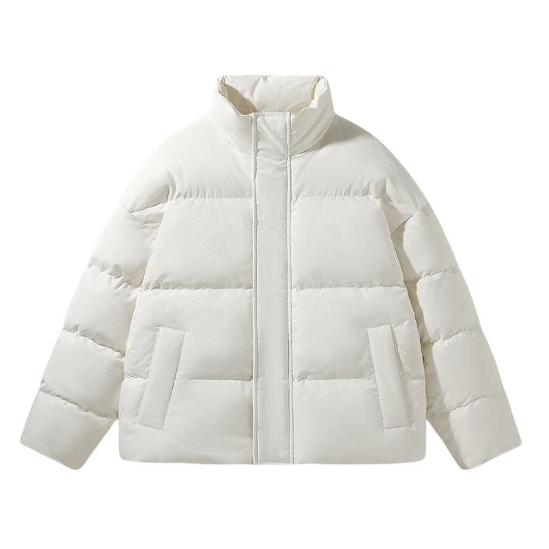 純白立領保暖羽絨服款式展示