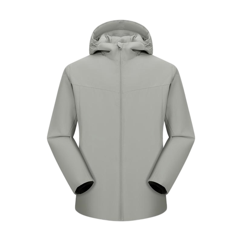 淺灰色專業商務防風防水連帽羽絨服正面照