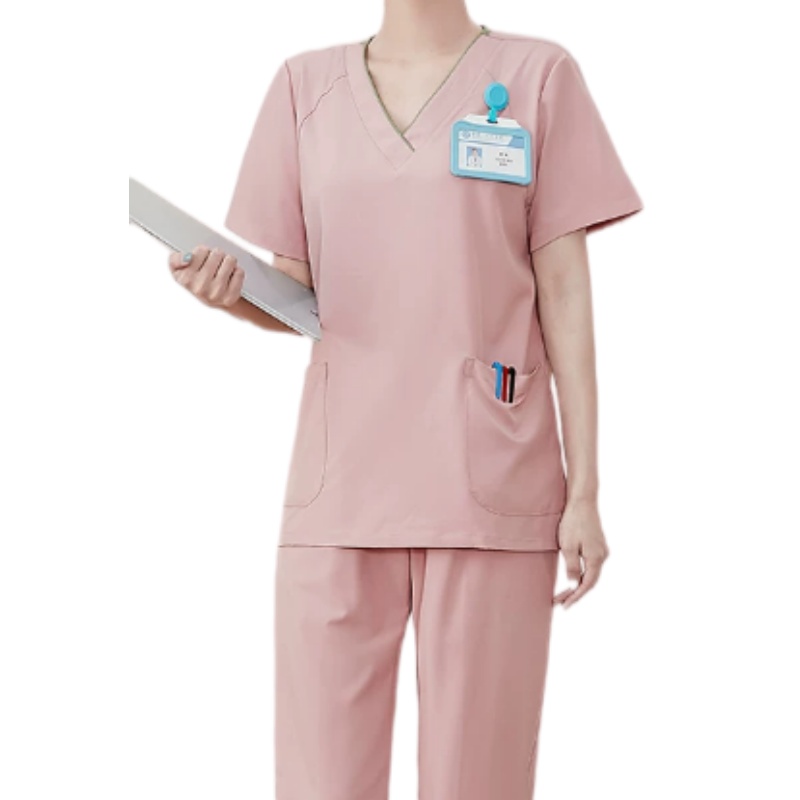 彈力親膚粉色洗手服套裝 診所牙醫體檢中心護理師專用制服
