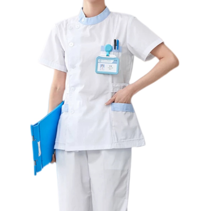 清爽藍邊短袖護士服套裝 診所牙醫體檢中心專用舒適制服