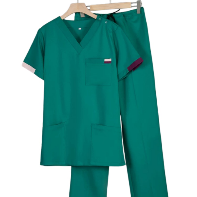 選購專業彈力V領洗手服套裝 – 醫護診所牙醫專用，舒適耐穿多口袋設計