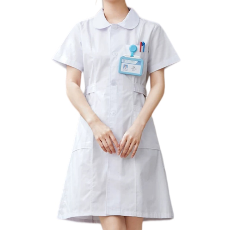 專業圓領短袖護士袍 - 純棉舒適透氣，診所牙醫體檢中心專用制服
