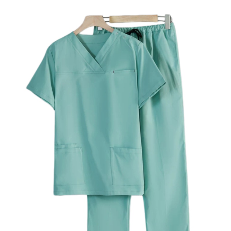 透氣耐磨醫護制服套裝：V領短袖上衣配鬆緊褲，專業舒適之選