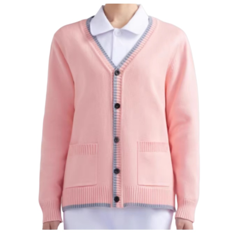 診所牙醫體檢中心專用粉色V領針織開衫：舒適透氣，專業定制，暖心服務