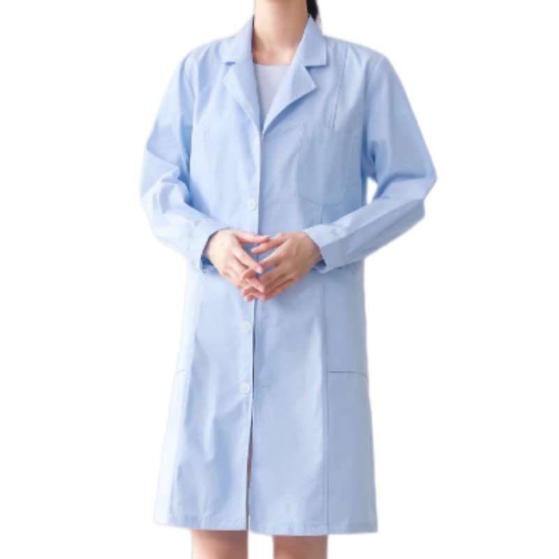 專業淺藍防護實驗袍 - 舒適透氣長袖醫生服，適用診所牙醫