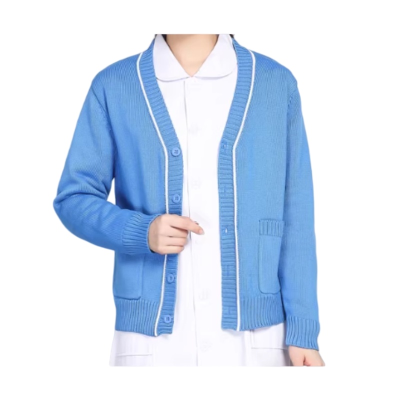 專業醫護系列：V領撞色邊針織開衫，診所、牙醫、體檢中心、護士制服訂造