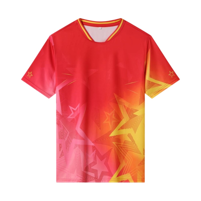 紅黃漸變星芒圖案專業排球服訂造款式