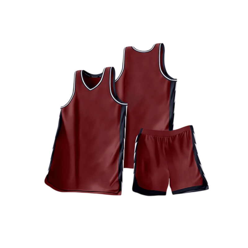 酒紅色撞色邊飾籃球服套裝訂造樣板